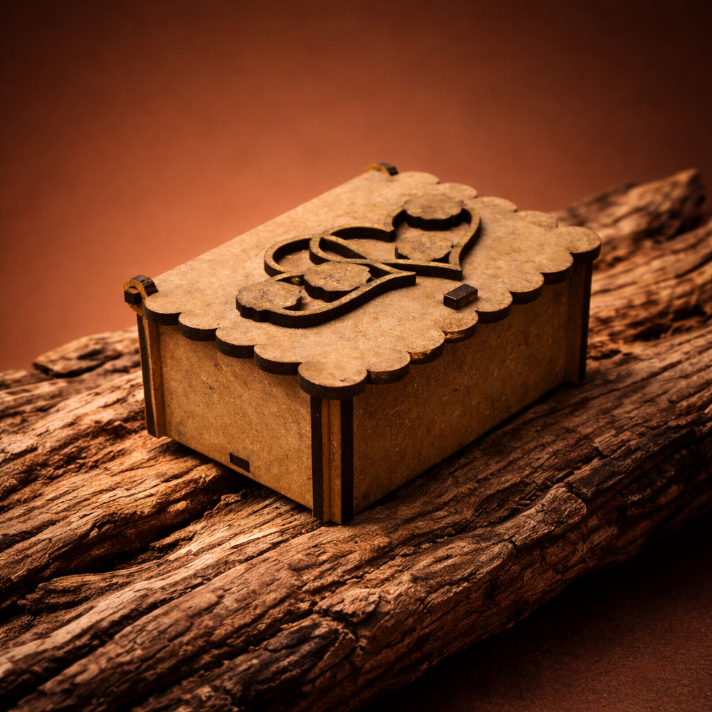 Handcrafted Wooden Couple Ring Box With Heart Design