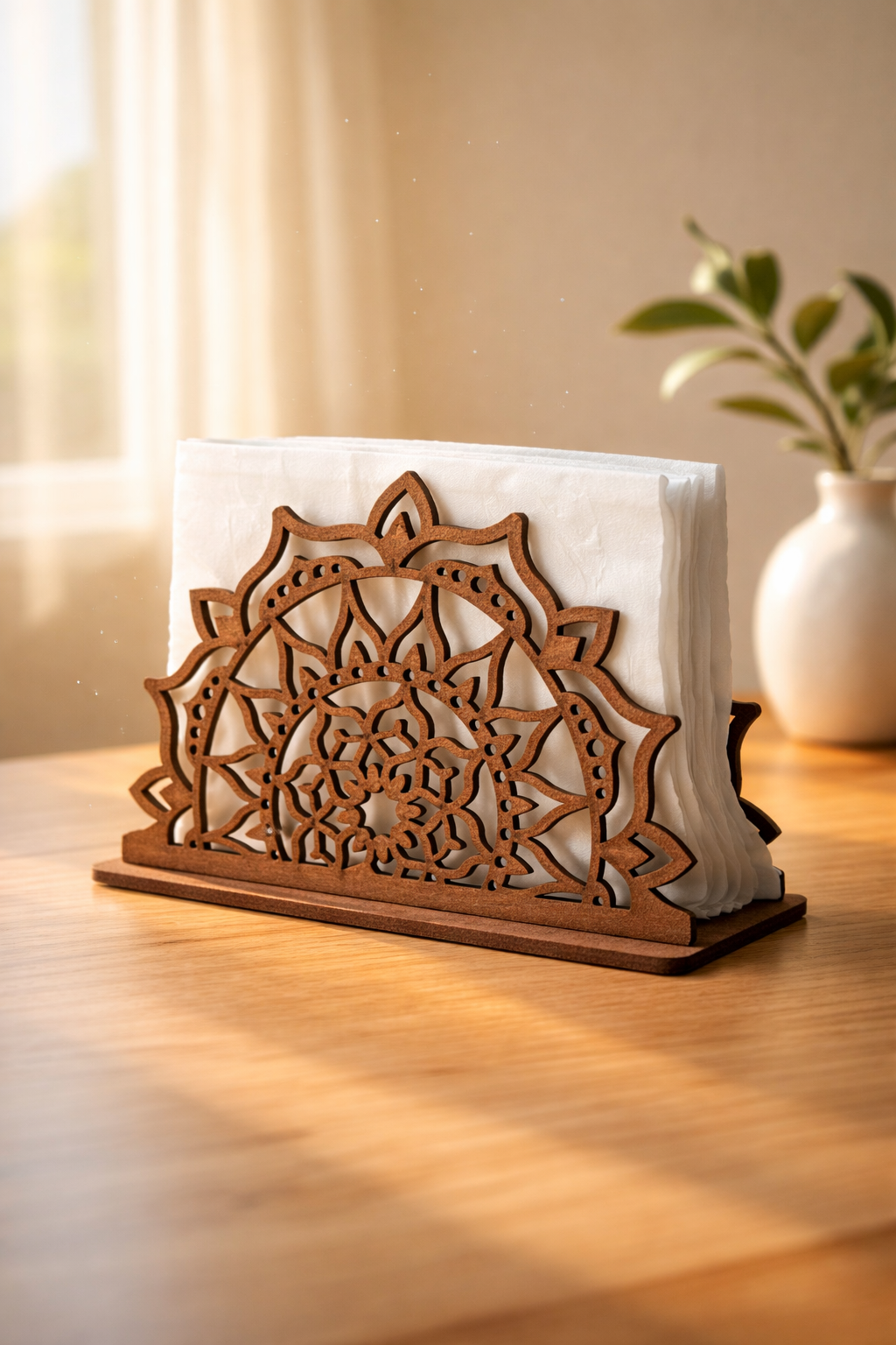 Handcrafted Wooden Mandala Tissue Paper Holder
