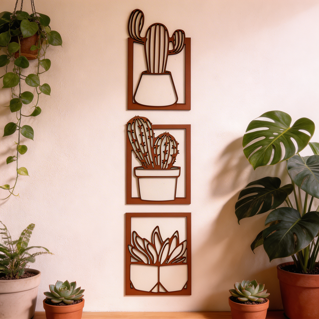 Wooden Cactus Wall Frame Set