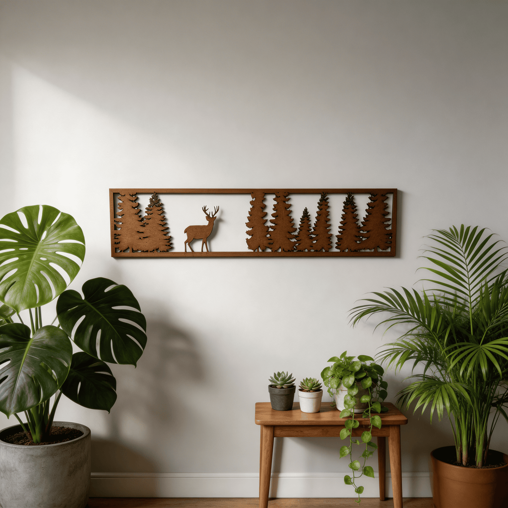Wooden Deer & Forest Wall Art