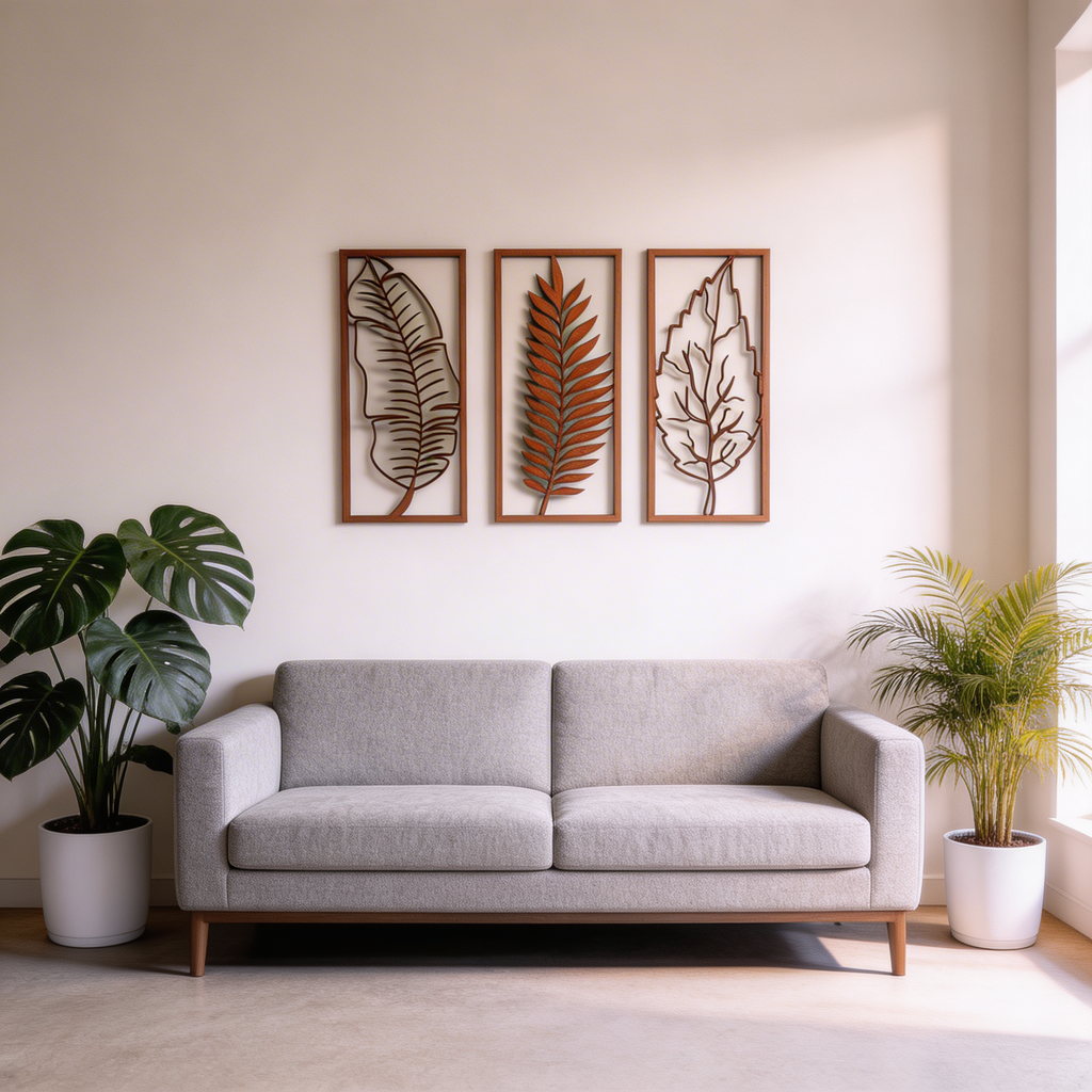 Wooden Leaf Wall Frame Set (Set of 3)
