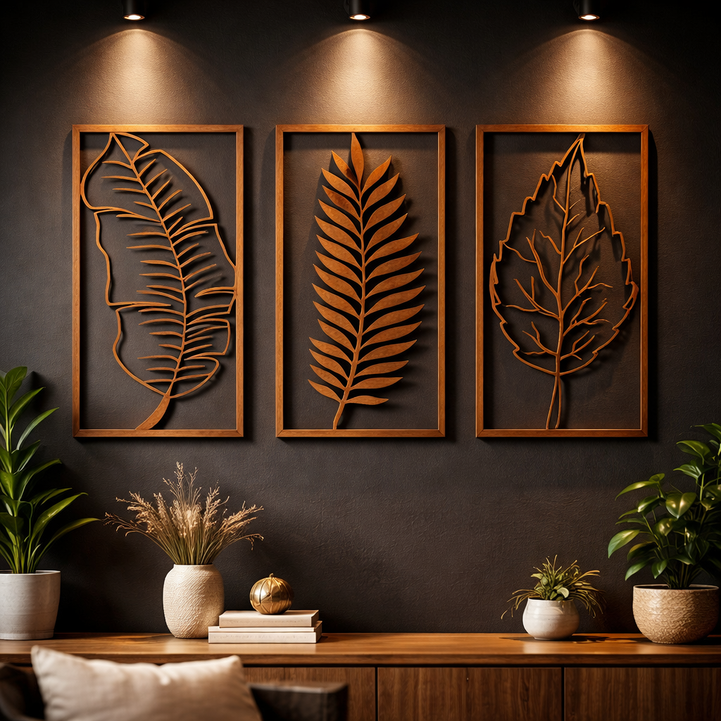 Wooden Leaf Wall Frame Set (Set of 3)