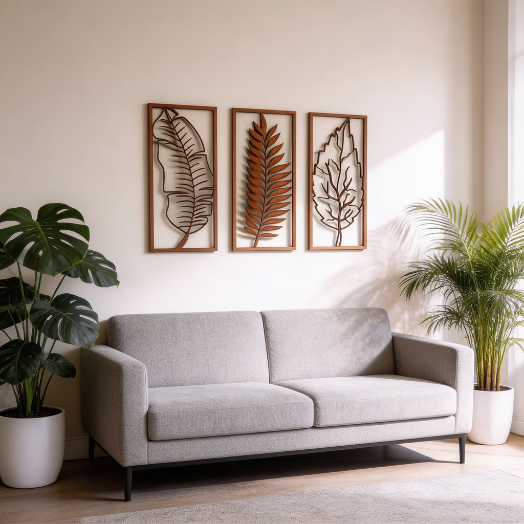Wooden Leaf Wall Frame Set (Set of 3)